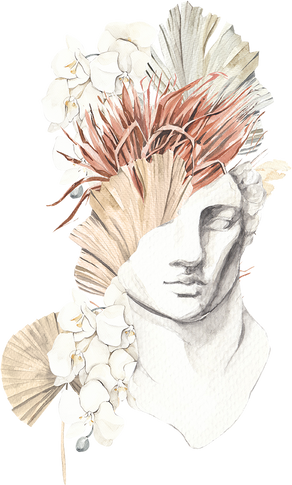 David sculpture in florals watercolor illustration